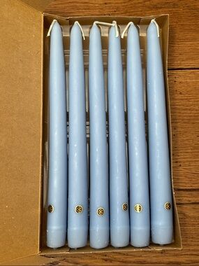 PartyLite Set of Six Light Blue Taper Candles with Gold Seals